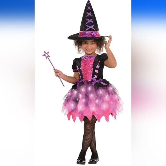 Amscan Other - amscan Light-Up Sparkle Witch Costume, Includes Dress Hat & Wand Size Medium NWT